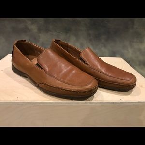 Mephisto brown leather slip on with rubber sole.